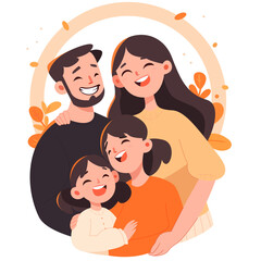 happy hamily hug father dad mother mom children daughter son flat art vector illustration