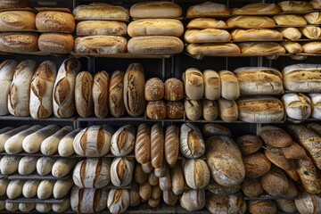 Fresh Breads and Pastries Displayed on Bakery Shelves in Morning Light