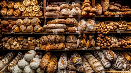 Artisan Breads and Fresh Pastries Displayed in Bakery During Morning Hours
