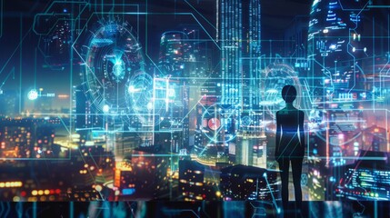 Fototapeta premium futuristic city where advanced technology manages diabetes, visualizing the molecular changes in the human body