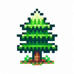 Pixel Art Logo of a Pine Tree with Green and Brown Colors