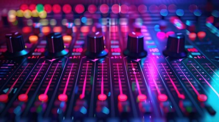 Audio Mixing Console with Neon Lights