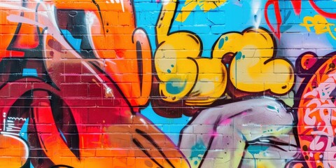 Obraz premium Vibrant Graffiti Art on Brick Wall in Urban Street
