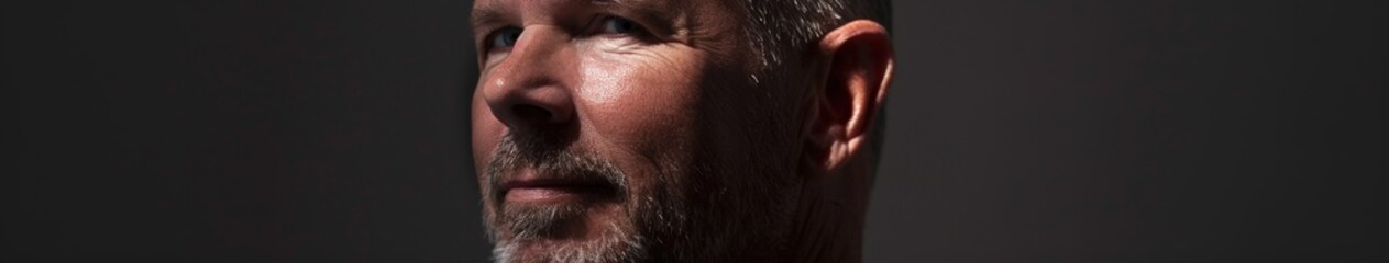 Obraz premium Man With Beard Posing Under Dramatic Lighting in a Minimalist Setting