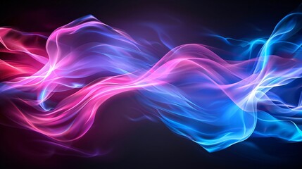 Obraz premium Futuristic 3D luminous streams in bright pink and blue forming dynamic flowing patterns against a dark backdrop leaving copy space for creative elements