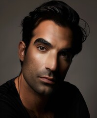 Fototapeta premium Intense Portrait of a Man Against a Dark Background