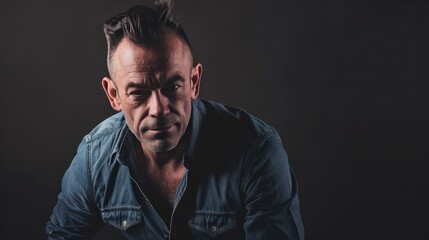 Obraz premium Mature Man Posing Confidently in Studio With Dark Background