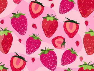 Cute Pink Strawberry Pattern on a Cheerful Background
