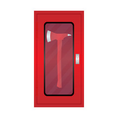 Fire Axe Box. Firefighter Axe. Vector Illustration Isolated on White Background.