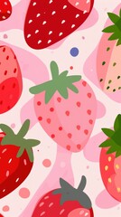 Cute Pink Strawberry Pattern With Playful Design Elements
