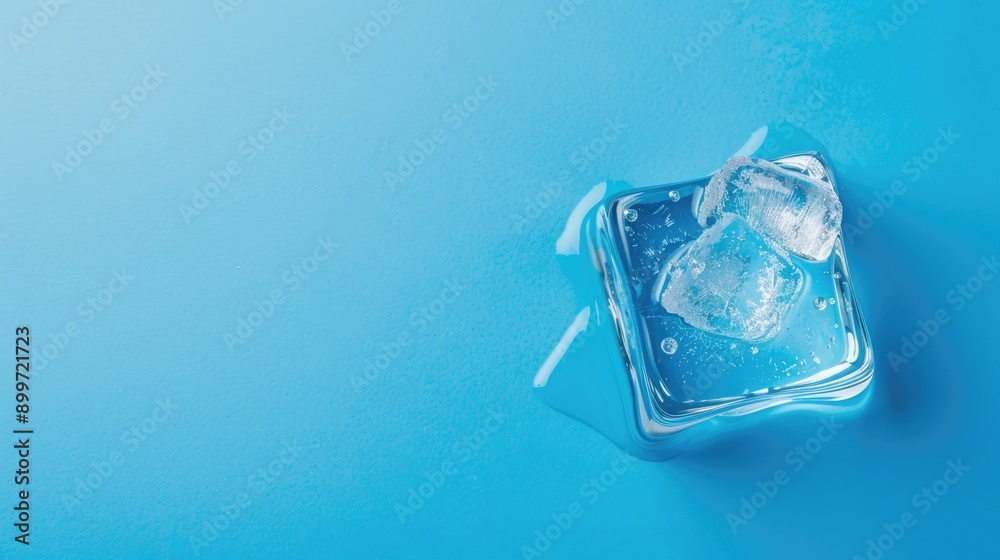 Poster Ice Cube on Blue Background with Space for Text