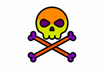  Vector Line Art Halloween Skull and Crossed Bones Icon