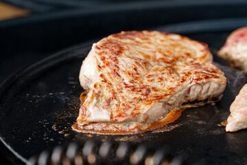 Beef steak on a plancha