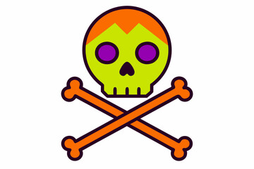  Vector Line Art Halloween Skull and Crossed Bones Icon