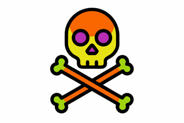  Vector Line Art Halloween Skull and Crossed Bones Icon