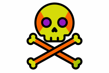  Vector Line Art Halloween Skull and Crossed Bones Icon