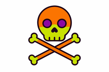  Vector Line Art Halloween Skull and Crossed Bones Icon