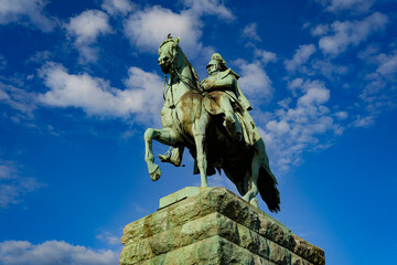 Cologne Germany. Statue of Emperor Wilhelm II Statue at Hohenzollern Bridge