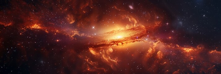 Galaxy with cosmic dust clouds, dark lanes, bright stars, deep space