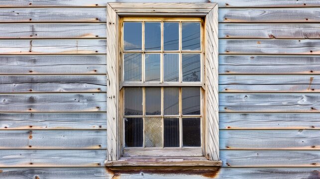 Wooden framed window in a weatherboard wall
