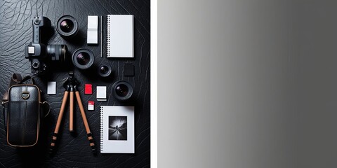 Professional Photography Setup with Cameras and Tripods Flat Lay with Copy Space for Creative Projects
