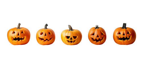 Funny different set of Jack O Lantern halloween pumpkins isolated on white background