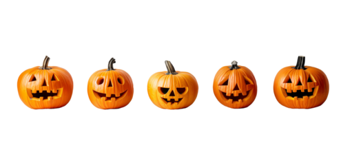 Funny different set of Jack O Lantern halloween pumpkins isolated on white background