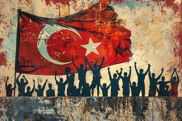 Fototapeta premium Contemporary Art Collage of Turkey Soccer Fans