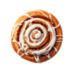 Delicious, freshly baked cinnamon roll with sweet icing drizzled on top. Perfect for breakfast or a tasty treat any time. Close-up view.