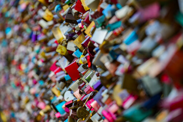 Cologne , Germany. Love locks on the Hohenzollern bridge 