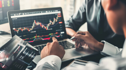 Financial advisor explaining invest stock market data consultancy investor