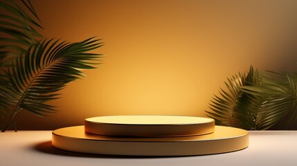 Obraz premium Golden Platform with Tropical Leaves