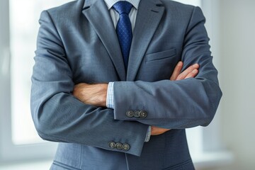 Close-up of businessman with crossed arms, symbolizing confidence and assertiveness