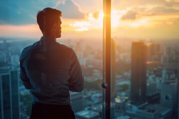 Fototapeta premium Businessman looking out of office window, symbolizing vision and forward-thinking