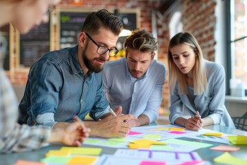 Fototapeta premium Businessman discussing project with team, fostering collaboration and teamwork