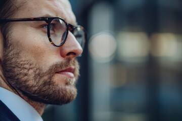 Fototapeta premium Close-up of businessman with glasses, representing intelligence and professionalism