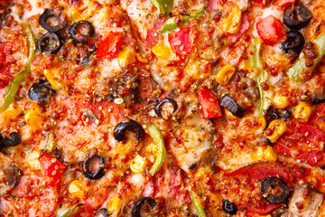 Delicious close up of a fresh handmade pepperoni pizza with cheesy