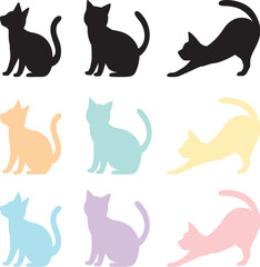 シンプルなねこシルエットイラストセット