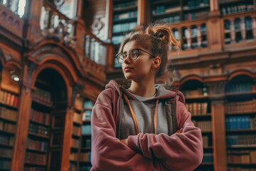 Fototapeta premium Aspiring Student Embracing Academic Journey at College Library