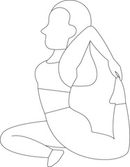 スポーツウェアを着てヨガをしているの女性の線画イラスト