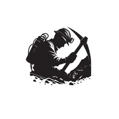 silhouette of Miner vector black and whote icon logo clipart logo