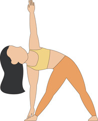 スポーツウェアを着てヨガをしているの女性の線画イラスト