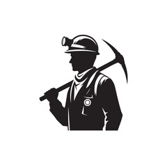 silhouette of Miner vector black and whote icon logo clipart logo