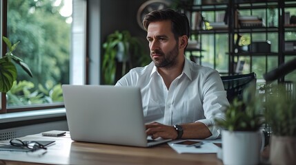 Fototapeta premium Successful Business Leader Working from Stylish Home Office Environment