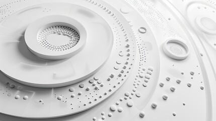 White geometric background. White abstract minimalist background with circle lines and dot pattern. 