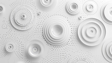 White geometric background. White abstract minimalist background with circle lines and dot pattern. 