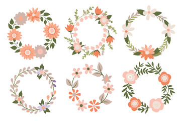 Minimalistic Flowers Wreaths Vector Set
