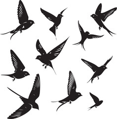 Swallow birds flying black silhouette vector