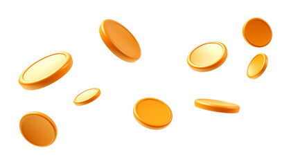 flying gold coins isolated on transparent background cutout