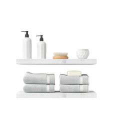 Set of spa accessories on the bathroom shelf. Isolated on transparent background. 